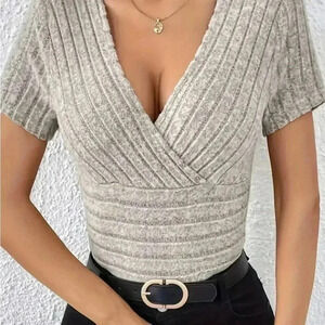 Solid Grey Short Sleeve Crop Top